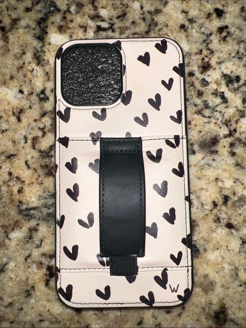 Heart Print Phone Wallet Case with Black Strap